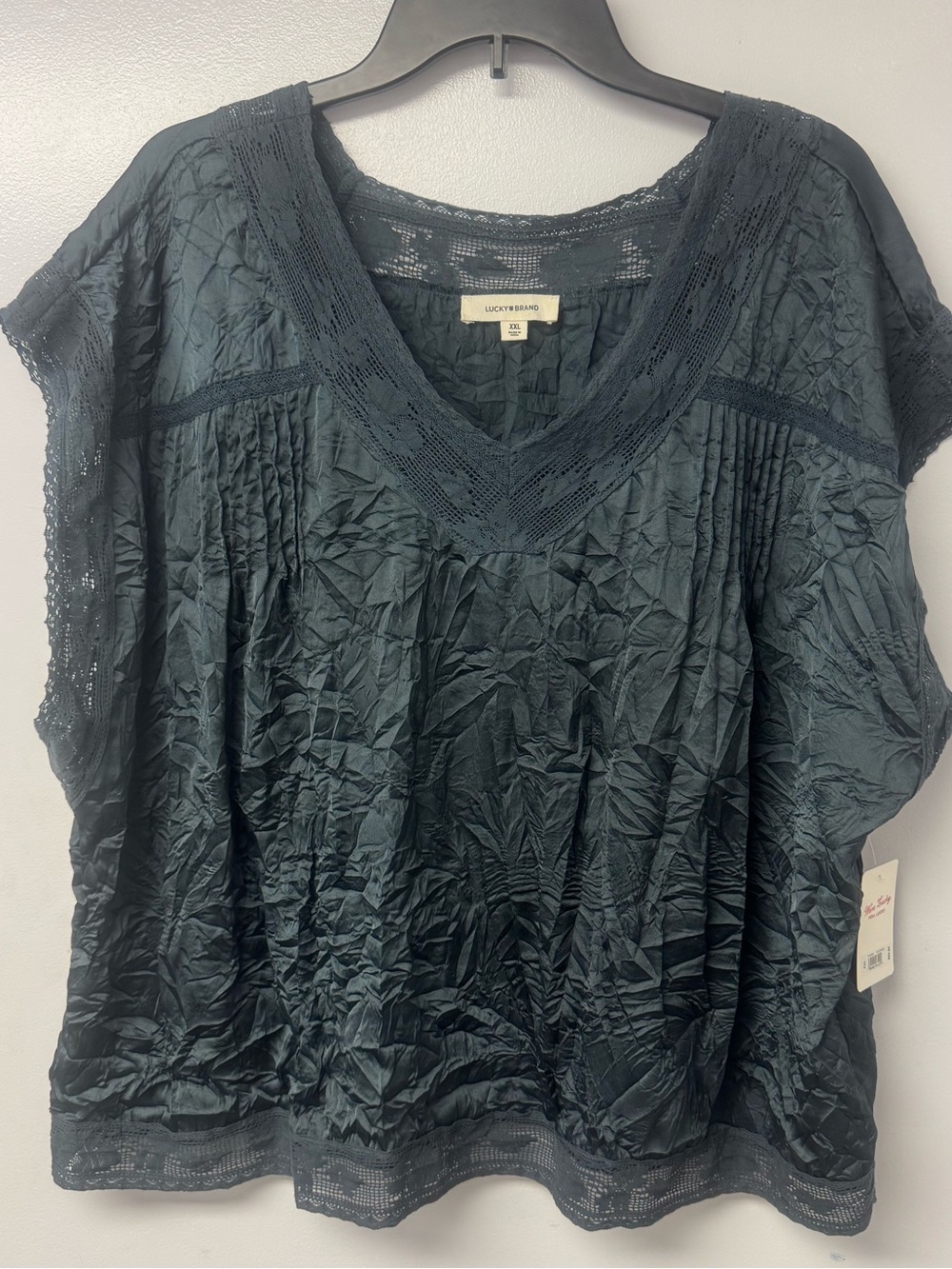 Lucky Brand NWT Black Crinkle Lace Dolman Sleeve Western Boho Blouse Women’s XXL - Picture 5 of 13